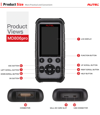 Autel MD806 Pro OBD2 Auto Diagnostic Tool Code Reader Scanner EPB DPF Engine AU