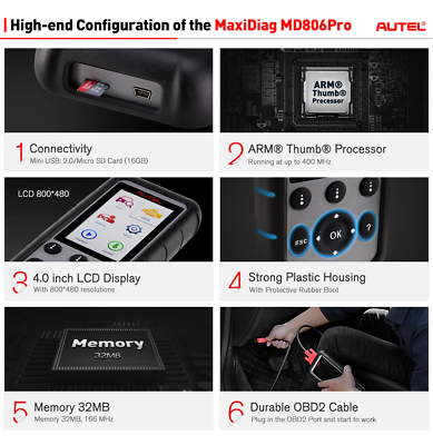 Autel MD806 Pro OBD2 Auto Diagnostic Tool Code Reader Scanner EPB DPF Engine AU