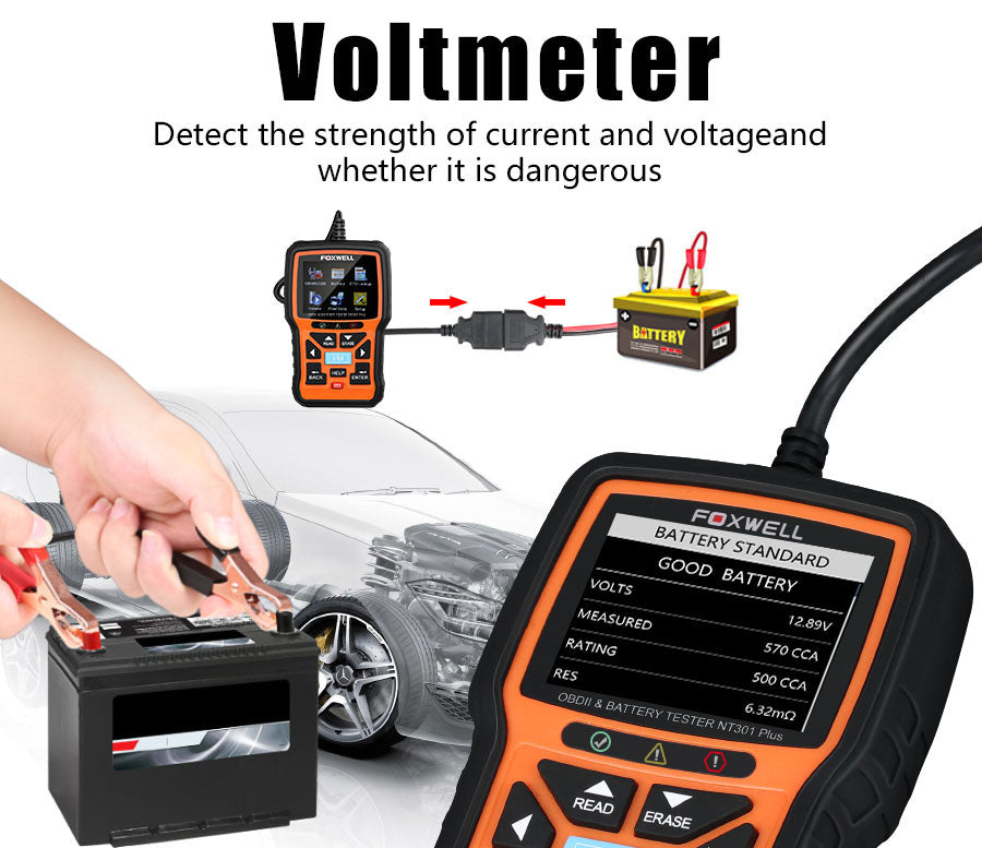 FOXWELL NT301 Plus CAR OBDII/EOBD Code Reader Scanner & 12V Battery Check Tester