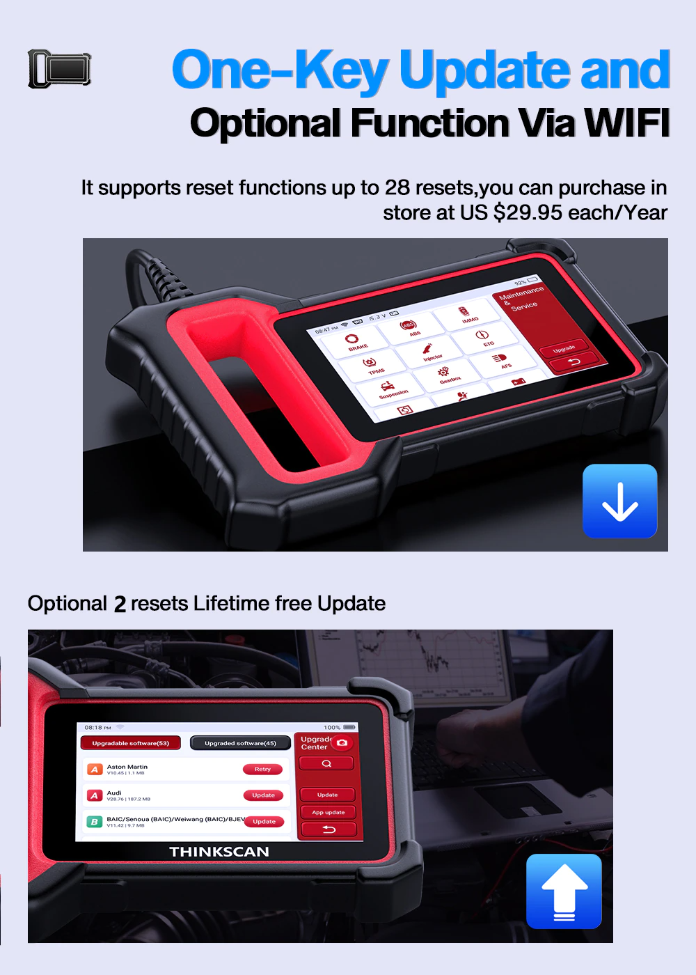 THINKCAR Thinkscan Plus S2 OBD2 Scanner ABS SRS Engine Diagnosis Oil DPF Reset P