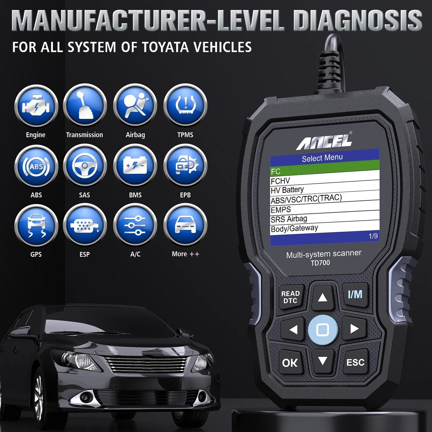 Ancel TD700 Profession OBD2 Automotive Scanner Full System Diagnostic BMS Reset