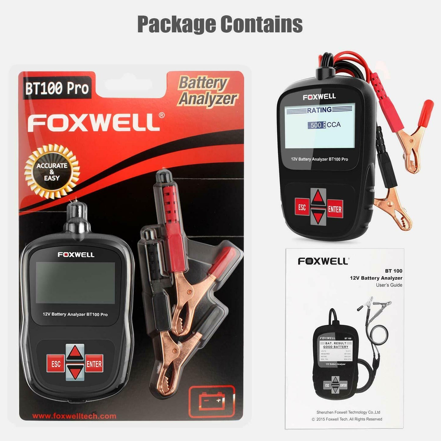 FOXWELL BT100 6V 12V Car Battery Tester For Flooded AGM GEL 100 to 1100CCA 200AH