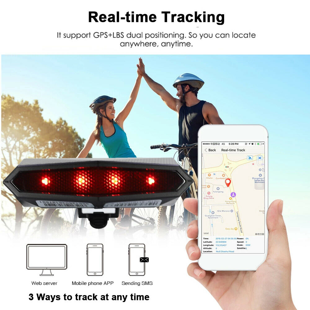 VJOYCAR Global 4G Bike GPS Tracker Tail Lamp Bicycle Alarm System GPS Locator