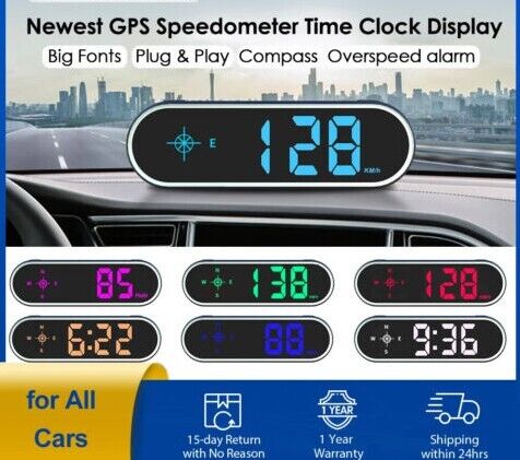 New Colorful Display GPS Digital Speedometer Time Clock HUD Display Over-speed