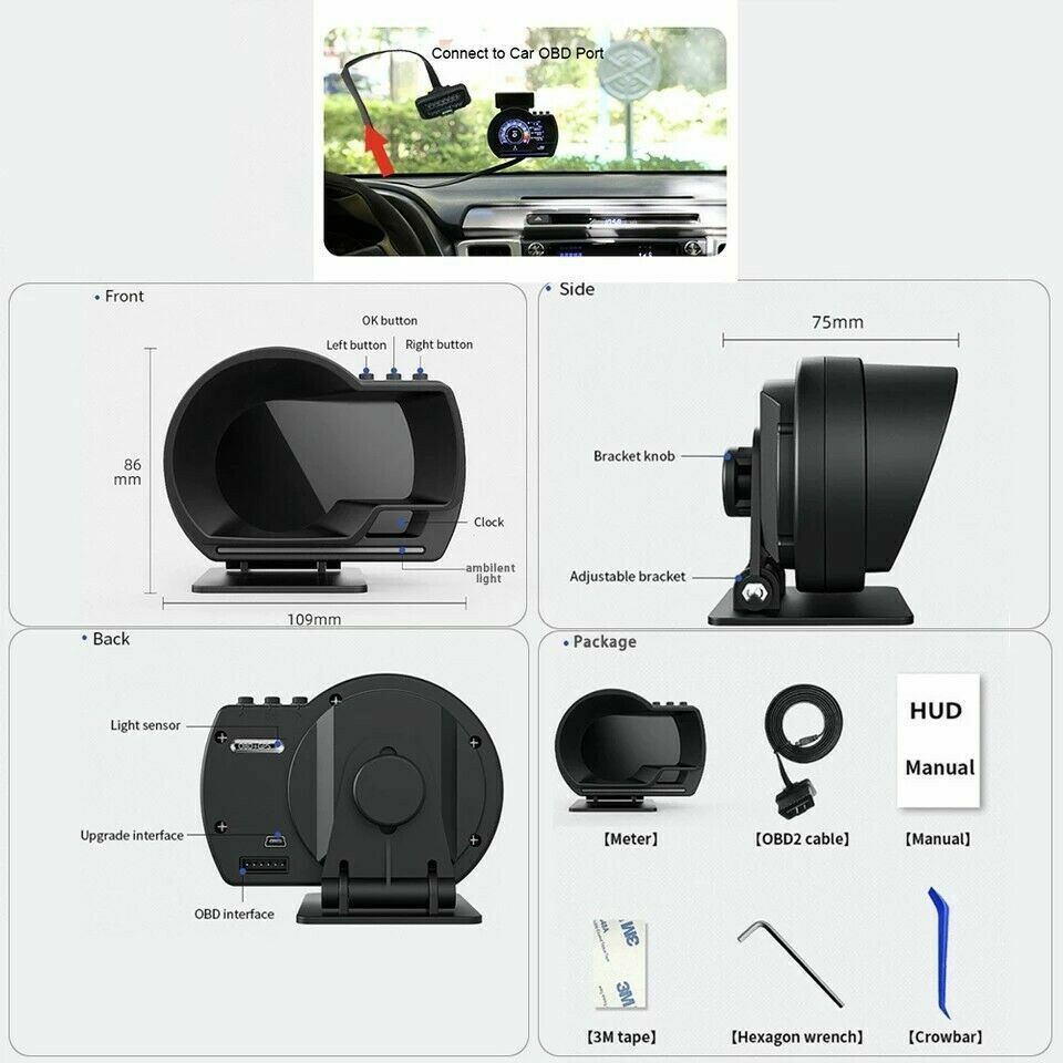 Vjoycar V60 Newest Head Up Display Auto Display OBD2+GPS Smart Car HUD Gauge...