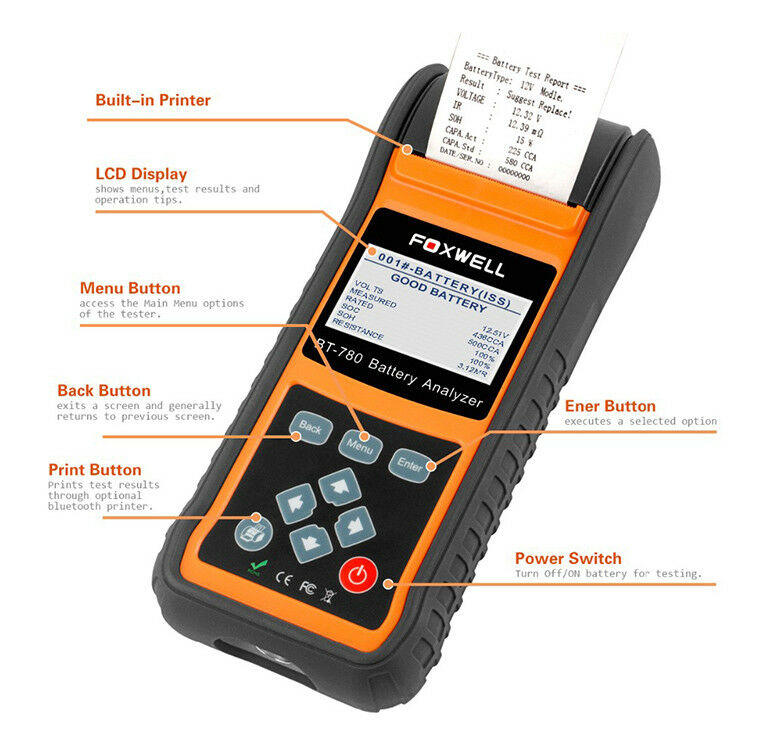 Foxwell BT-780 Auto Battery Analyzer Tester 12V/24V Car Battery Diagnostic Tool