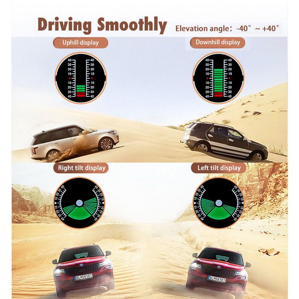 S90 Car Inclinometer 4x4 GPS Speed HUD MPH KMH Slope Meter Off-road Compass