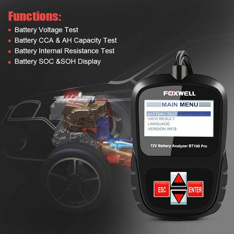 FOXWELL BT100 6V 12V Car Battery Tester For Flooded AGM GEL 100 to 1100CCA 200AH