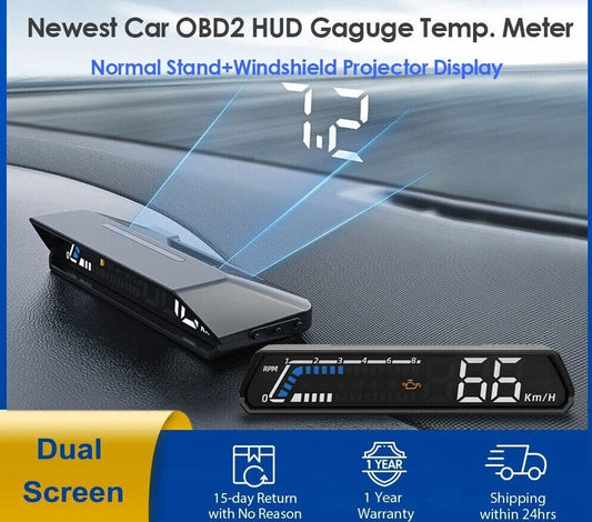 Car OBD2 HUD Stand Plus Windshield Projector Dual Dislay Screen Fuel Consumption