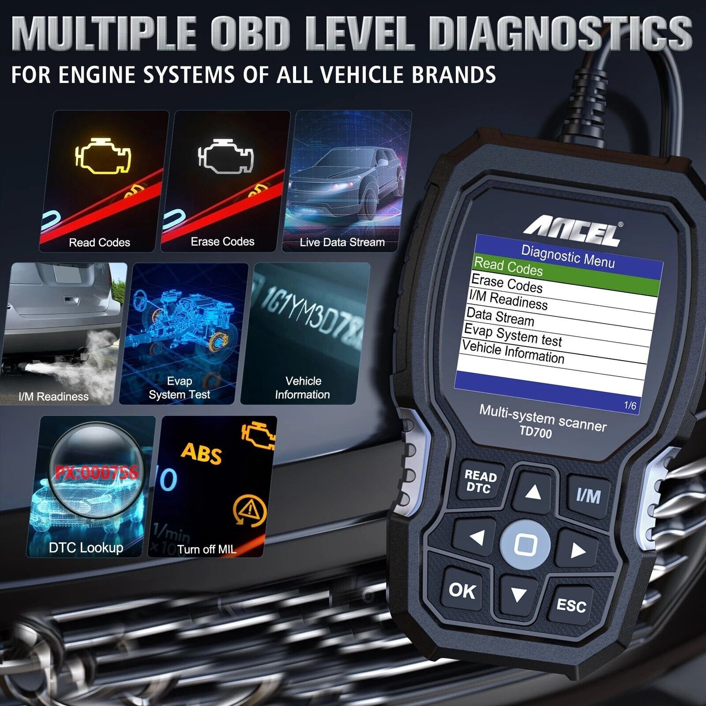 Ancel TD700 Profession OBD2 Automotive Scanner Full System Diagnostic BMS Reset