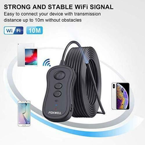 FOXWELL WiFi 5.5mm Endoscope Camera Borescope Inspection 5M Cable iPhone Android