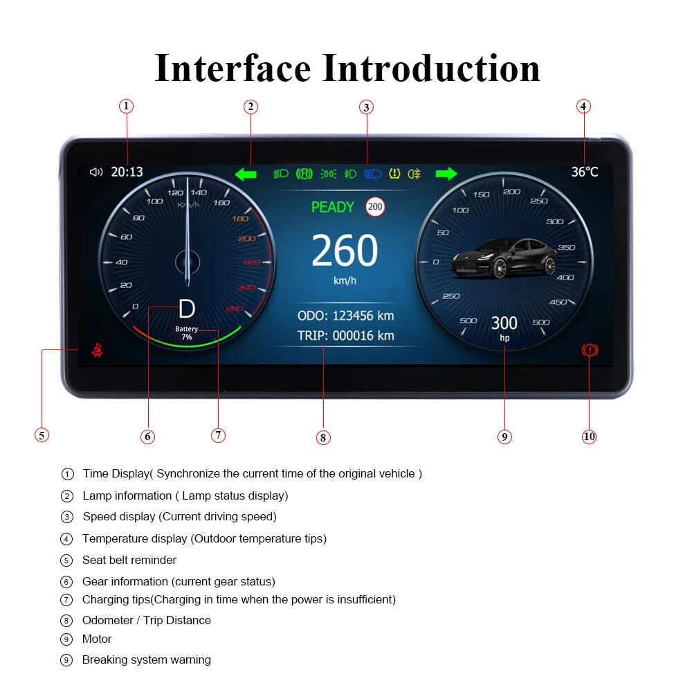 For Tesla Aaccessories Model 3 Y Digital Dashboard Head Up Display Carplay