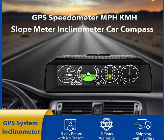 S90 Car Inclinometer 4x4 GPS Speed HUD MPH KMH Slope Meter Off-road Compass