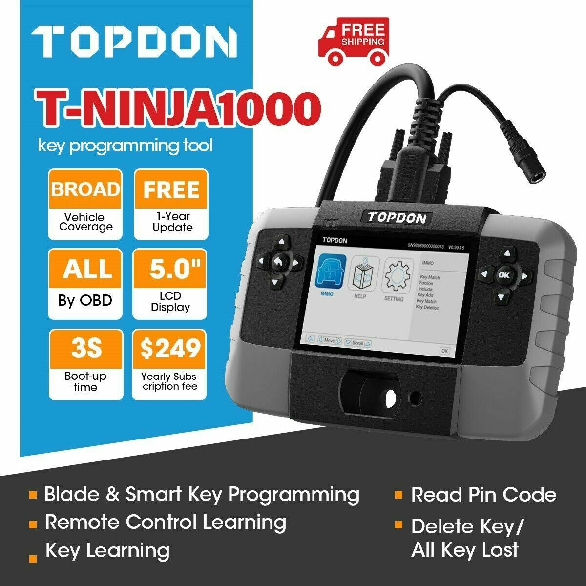 TOPDON T-NINJA1000 Key Programming Diagnostic Tool Car Scanner IMMO PK IM608 - Auto Lines Australia