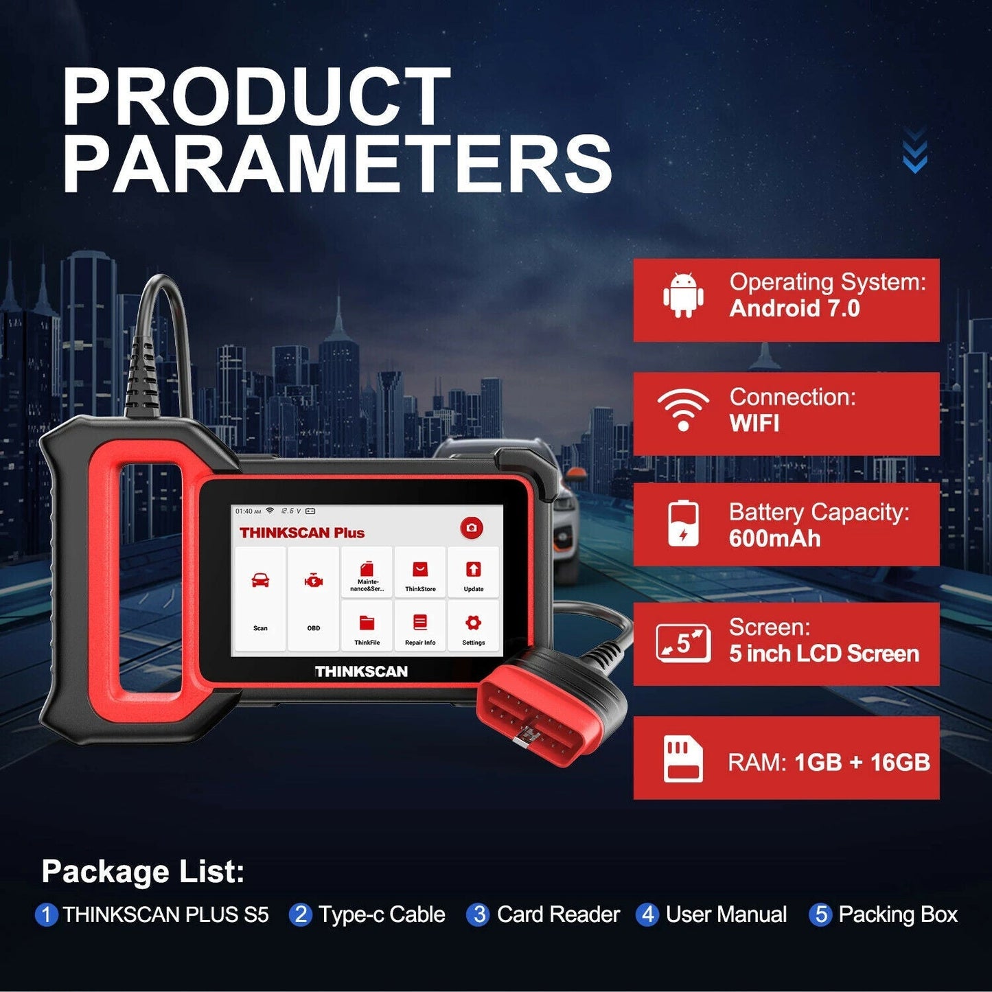 Thinkcar Thinkscan Plus S5 OBD2 Car Scanner OBD Engine ABS SRS Transmission Code