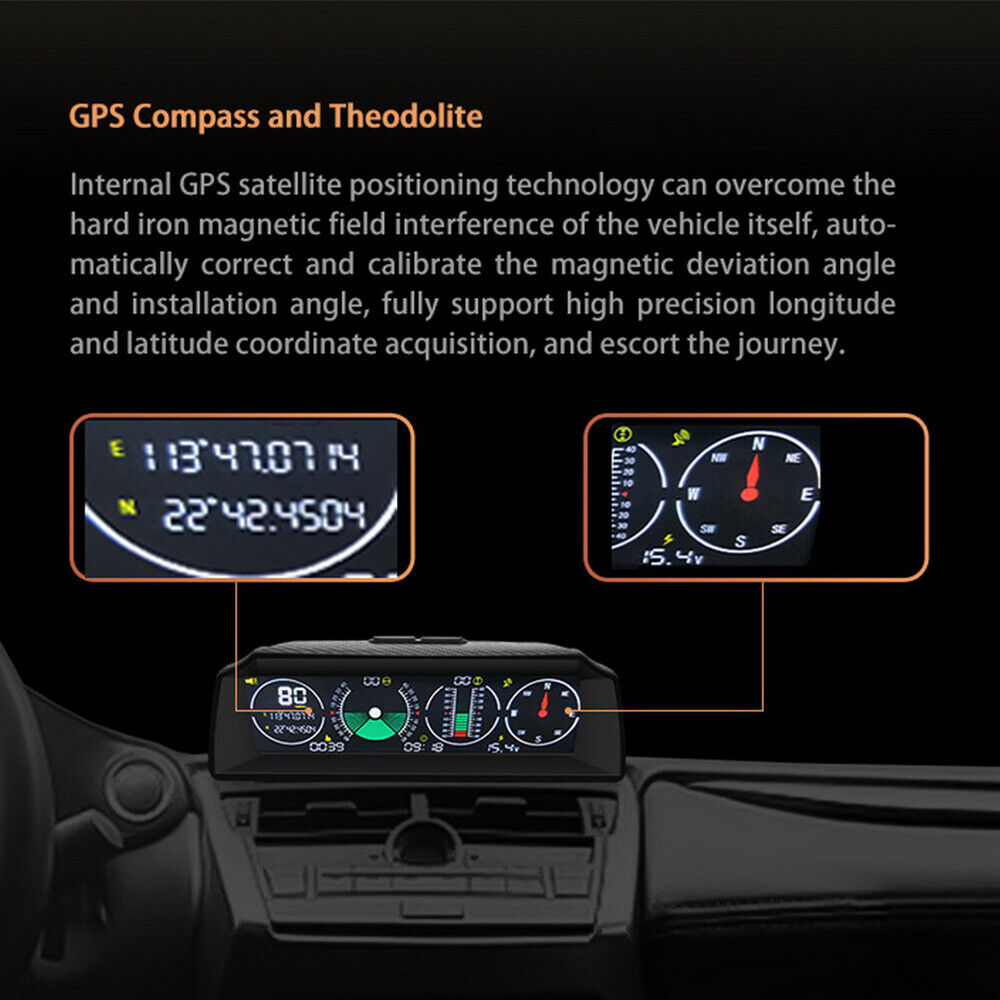 S90 Car Inclinometer 4x4 GPS Speed HUD MPH KMH Slope Meter Off-road Compass