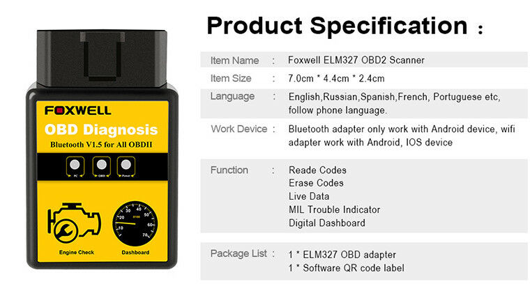 FOXWELL Bluetooth OBDII Scan Tool Android Car Engine Data Diagnostic Code Reader