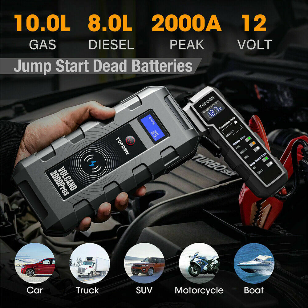 TOPDON 2000A VOLCANO2000 ProS Peak 20800mAh Car Jump Starter CP020 Clamp V2000