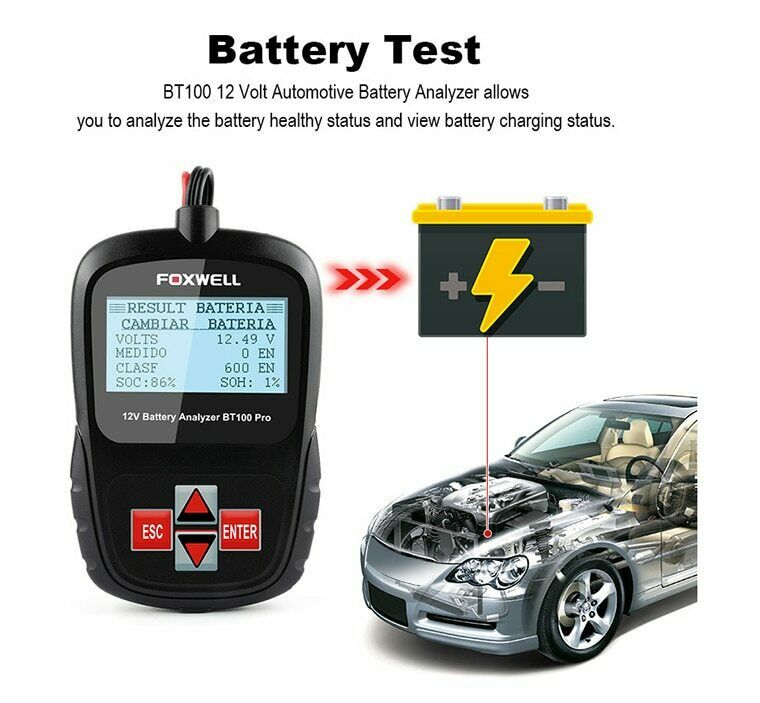 FOXWELL BT100 6V 12V Car Battery Tester For Flooded AGM GEL 100 to 1100CCA 200AH