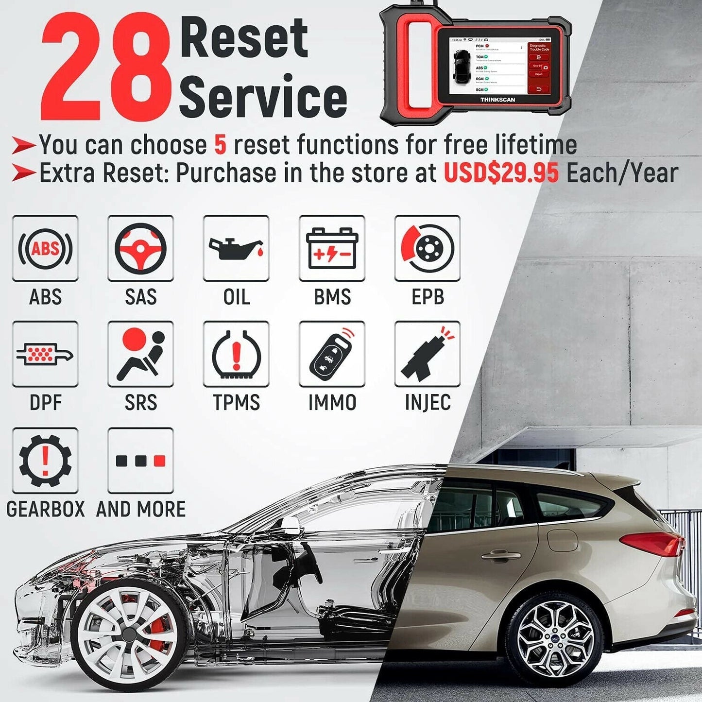 THINKCAR Thinkscan Plus S7 OBD2 Scanner Multi System Scan SAS SRS DPF Reset OBD2