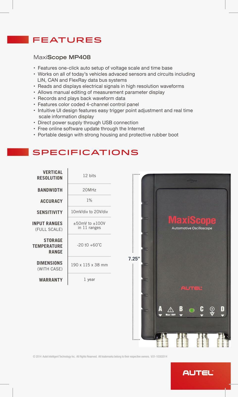 Autel MaxiScope MP408 4 Channel Automotive Oscilloscope Kit Diagnostic Tool Scan