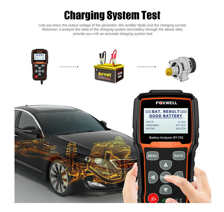 Foxwell BT705 Car Battery Load Tester & Charging System Analyzer 100-2000 CCA AU