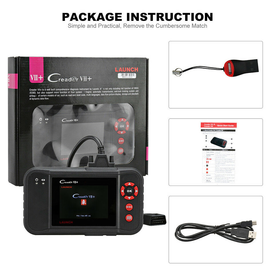 Launch Creader VII+ OBD2 Car Diagnostic Scanner Engine SRS ABS Transmission