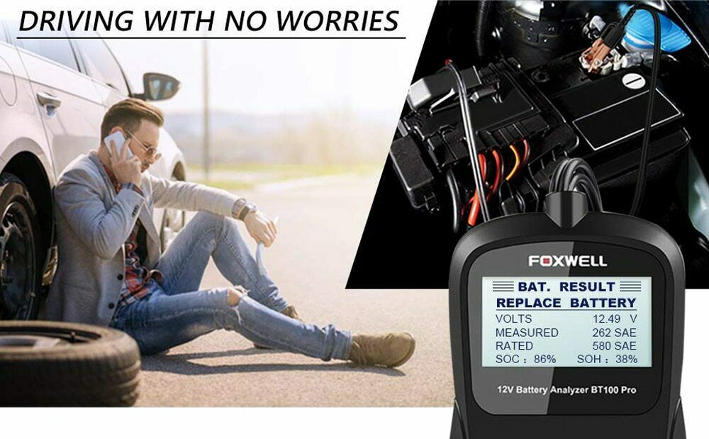 FOXWELL BT100 6V 12V Car Battery Tester For Flooded AGM GEL 100 to 1100CCA 200AH