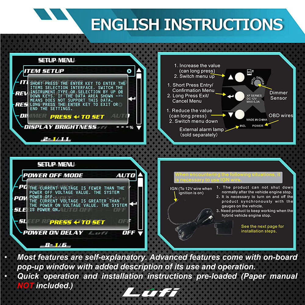 Lufi XF OBD2 HUD Gauge Total Mileage Multi-Function Smart Digital Diagnosed Tool