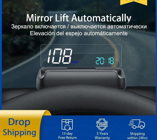 New Mirror HUD Head Up Display OBD2 Windshield Speed Projector Mirror Lift RPM