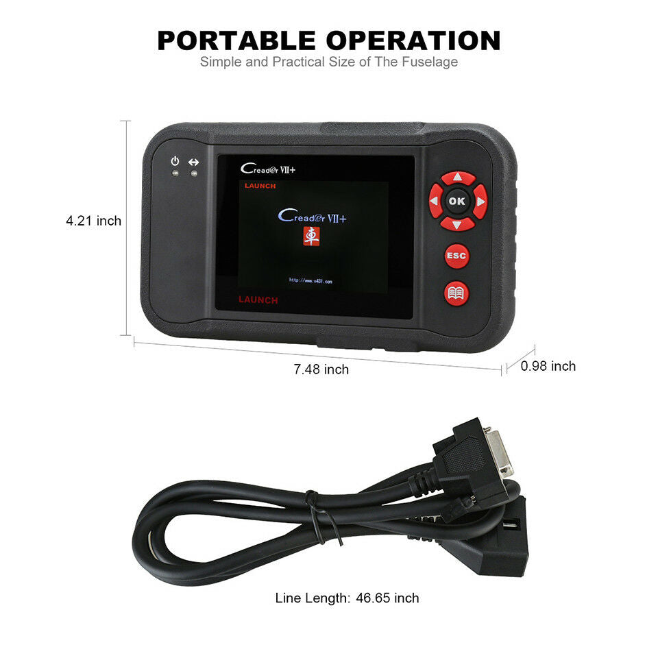 Launch Creader VII+ OBD2 Car Diagnostic Scanner Engine SRS ABS Transmission