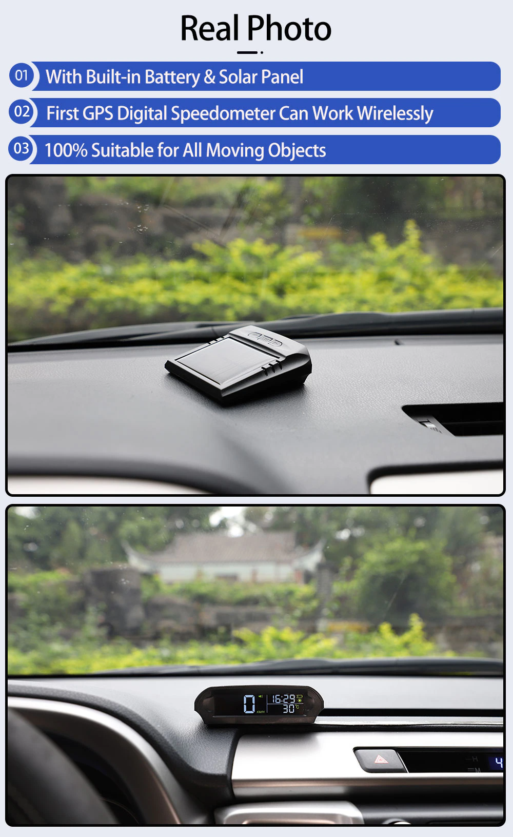 Wireless HUD HEAD-UP DISPLAY Car/Truck/Bus Solar Panel Digital Speedometer Universal GPS Speed Warning Alarm