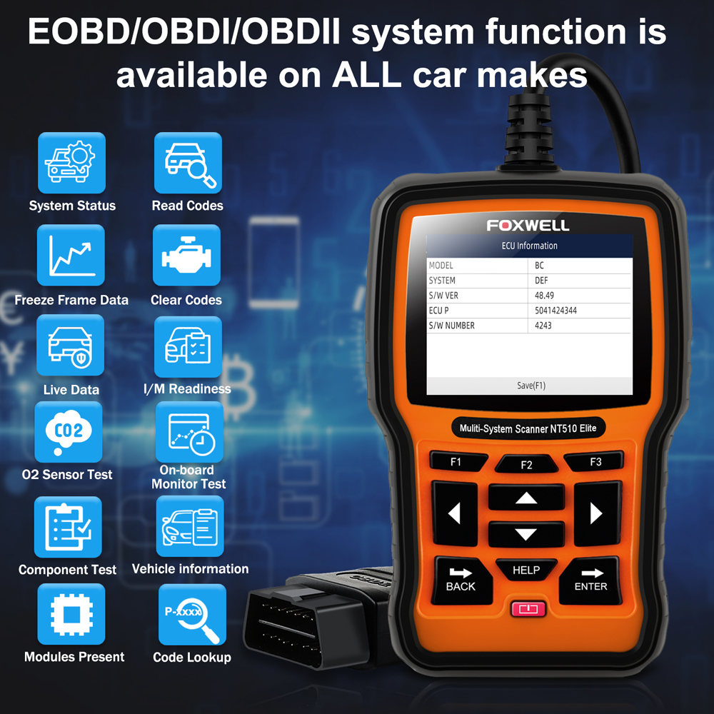 FOXWELL NT510 Full System OBD2 Auto Fault Code Reader Reset Diagnostic Scan Tool Fits JAGAUR