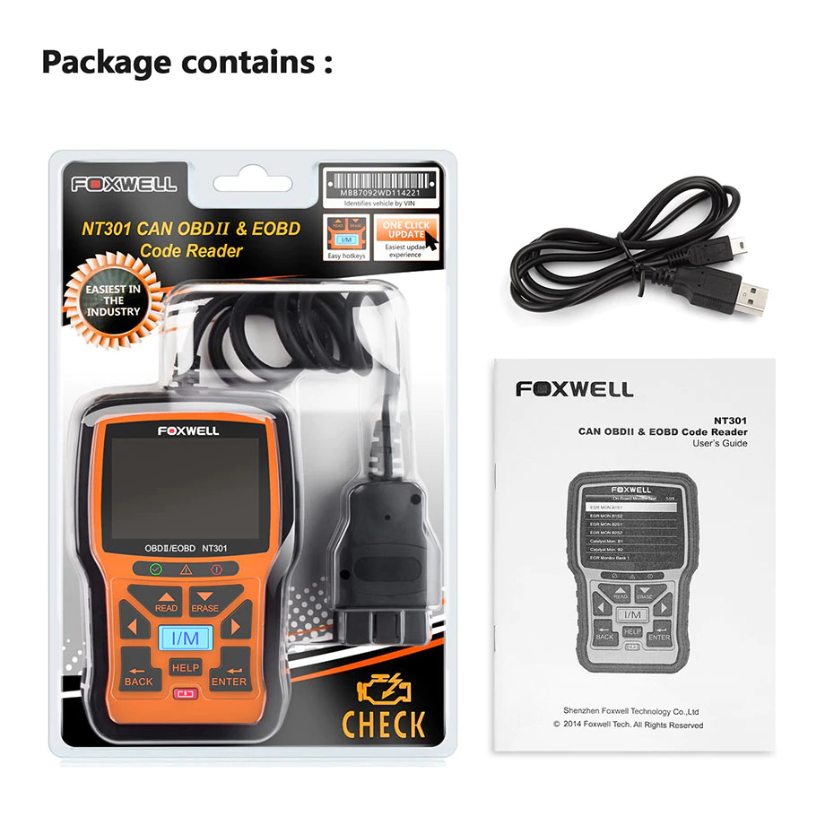 Foxwell NT301 OBDII/EOBD Diagnostic Code Reader and Scanner