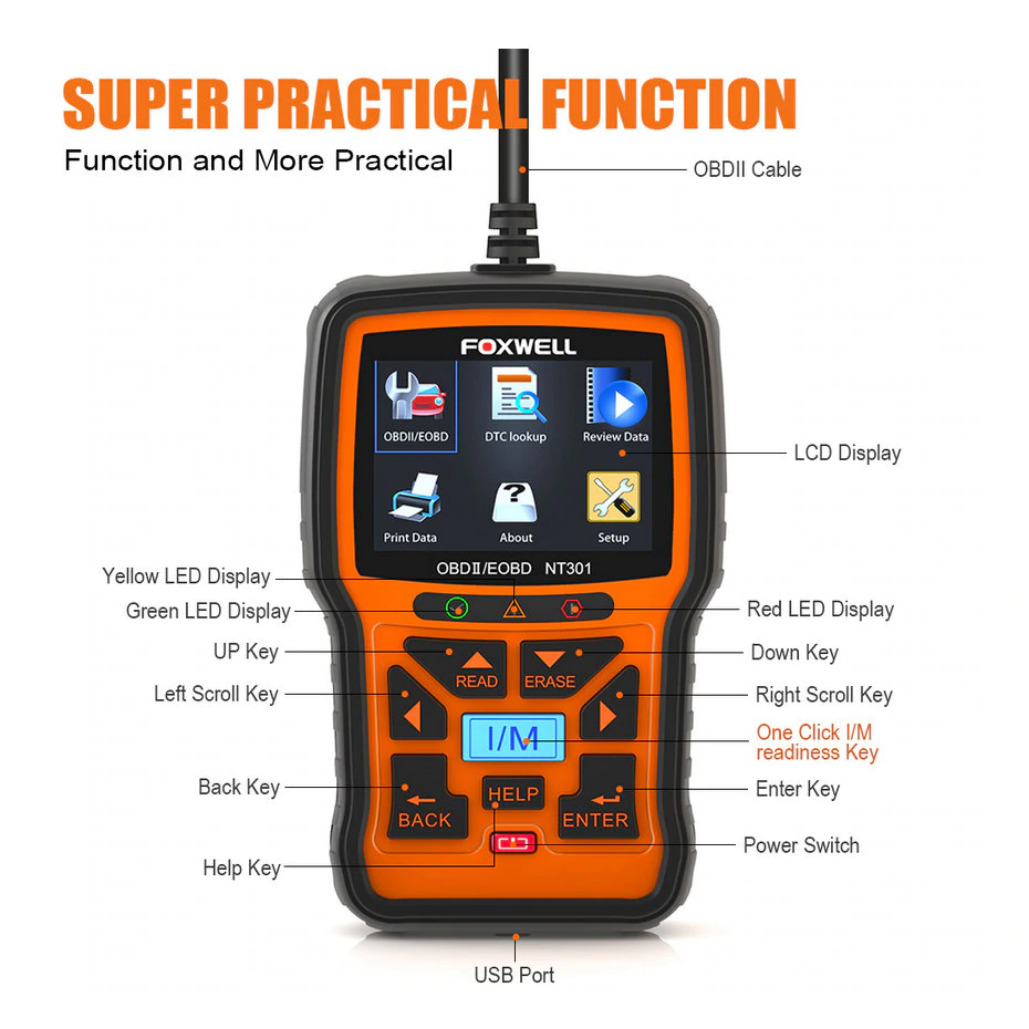 Foxwell NT301 OBDII/EOBD Diagnostic Code Reader and Scanner