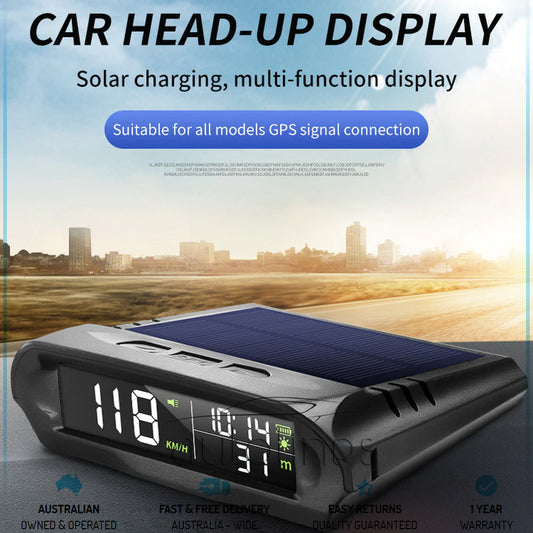 Wireless HUD HEAD-UP DISPLAY Car/Truck/Bus Solar Panel Digital Speedometer Universal GPS Speed Warning Alarm