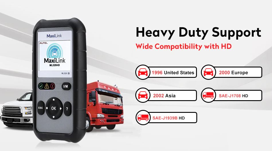 Autel MaxiLink ML529HD Truck 24V Scanner OBD2 Auto Code Reader Heavy Duty Diagnostic Tool Utilizing SAE-J1939 SAE-J1708