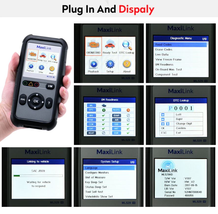 Autel MaxiLink ML529HD Truck 24V Scanner OBD2 Auto Code Reader Heavy Duty Diagnostic Tool Utilizing SAE-J1939 SAE-J1708