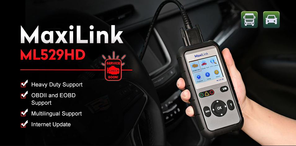 Autel MaxiLink ML529HD Truck 24V Scanner OBD2 Auto Code Reader Heavy Duty Diagnostic Tool Utilizing SAE-J1939 SAE-J1708