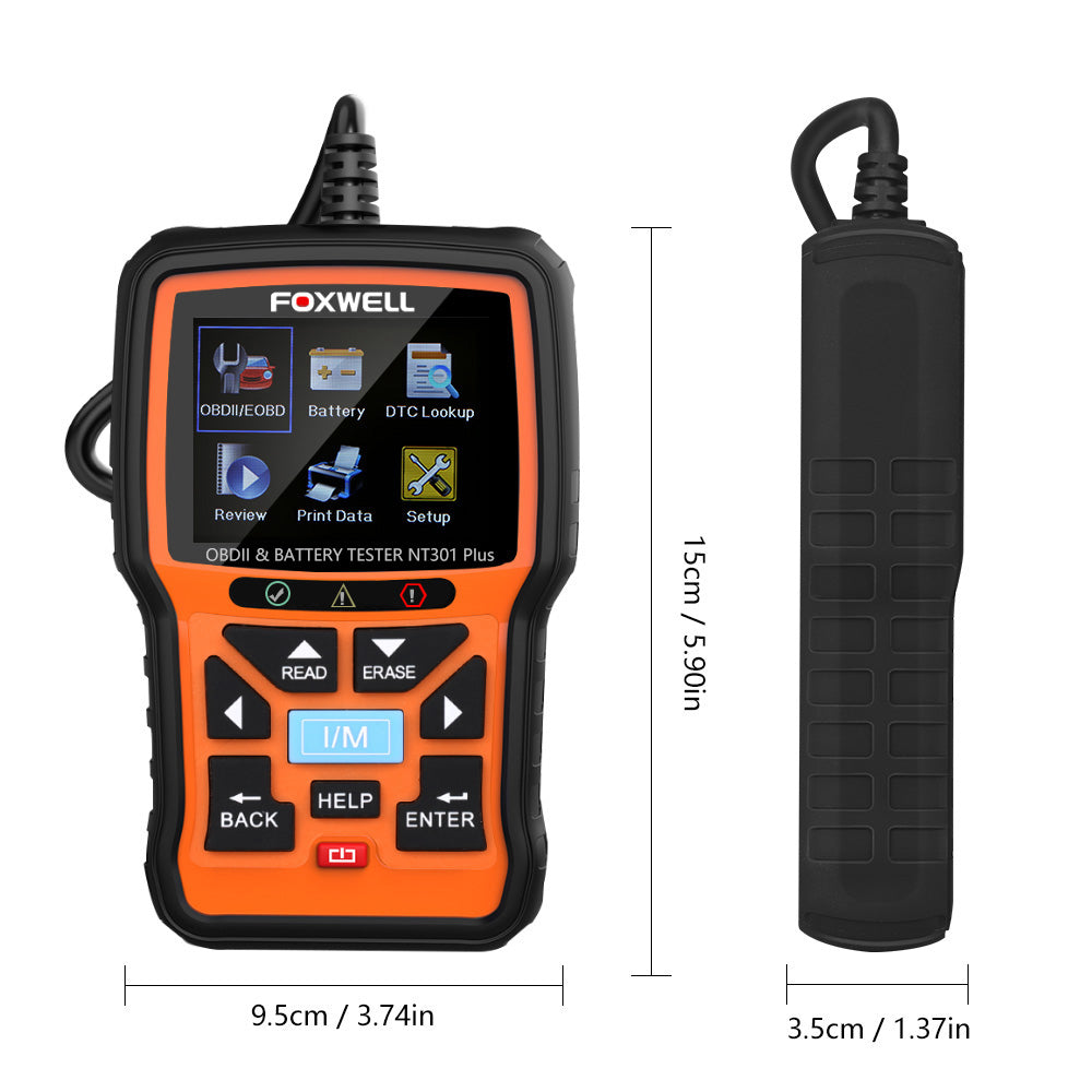 FOXWELL NT301 Plus CAR OBDII/EOBD Code Reader Scanner & 12V Battery Check Tester