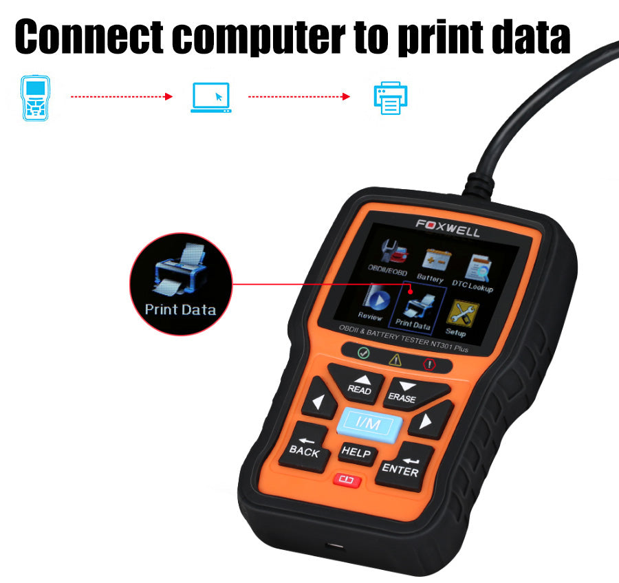 FOXWELL NT301 Plus CAR OBDII/EOBD Code Reader Scanner & 12V Battery Check Tester